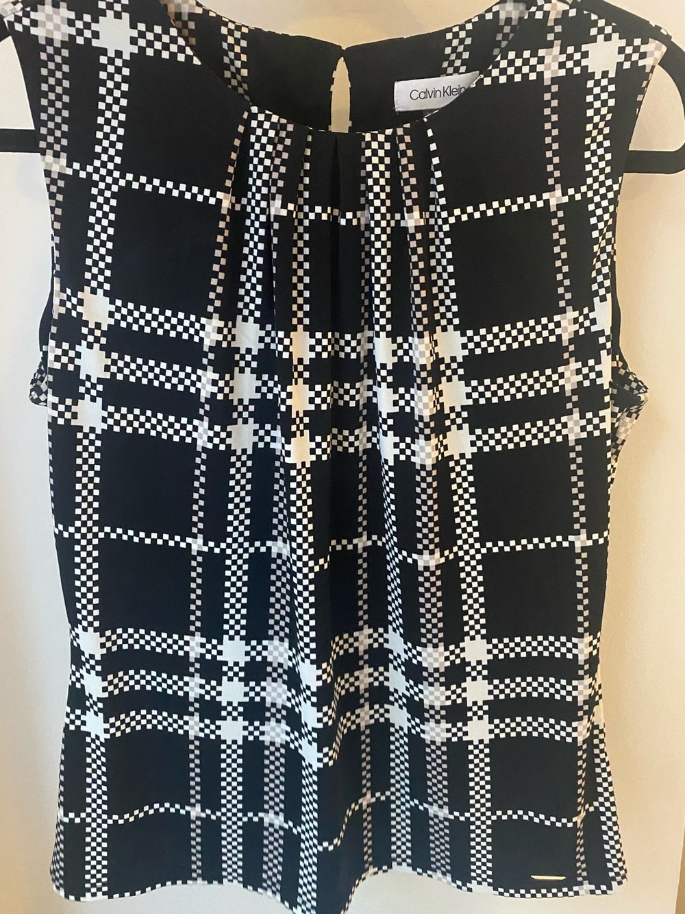 Calvin Klein Black & White Plaid Sleeveless Blouse
